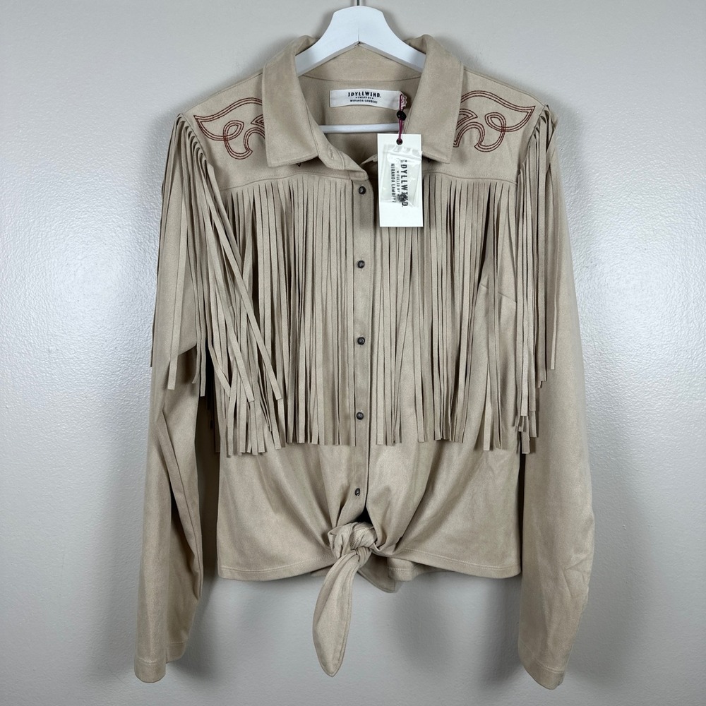 Idyllwind Beige Fringe Button-Down Tie-Front Western Shirt
